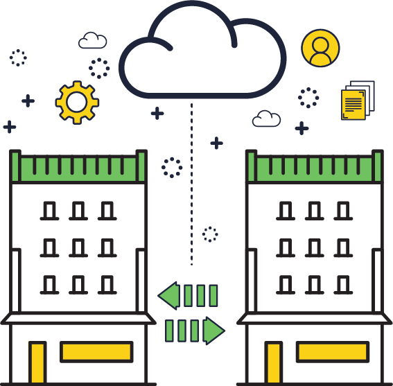 Illustration of computers connected to each other